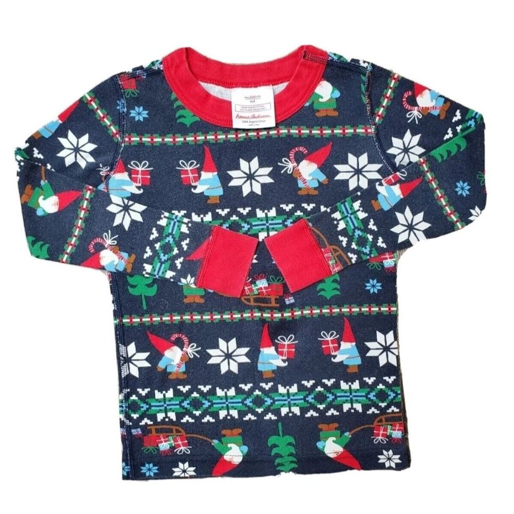 Hanna Andersson Pajama Top Youth Size 4 Christmas w/Elves Long Sleeve